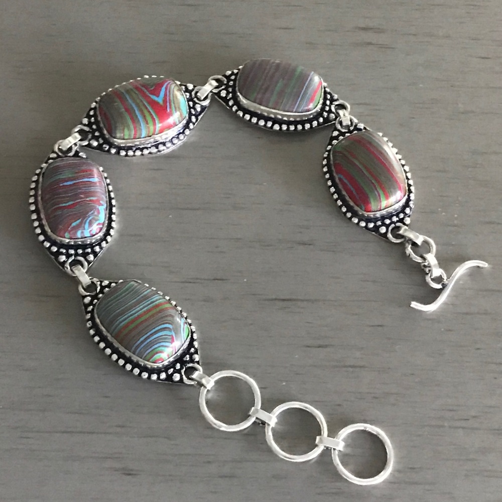 Sterling Silver Mosaic Jasper Toggle Bracelet